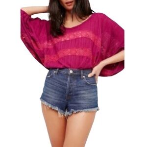 Free People Womens Plum Scoop Neck Knit Dolman Sleeve Pullover Top Sz S New